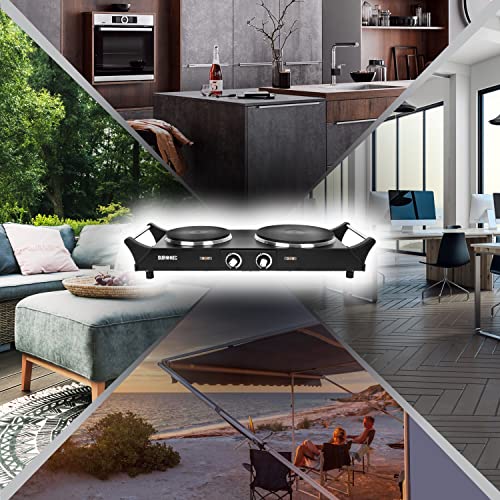 Duronic Hot Plate HP2BK | Table-Top Cooking | 2500W | Black Steel Electric Double Hob with Handles | 2 Cast Iron Portable Hob Rings (1500W & 1000W) | for Warming | Cooking |Boiling | Fryer