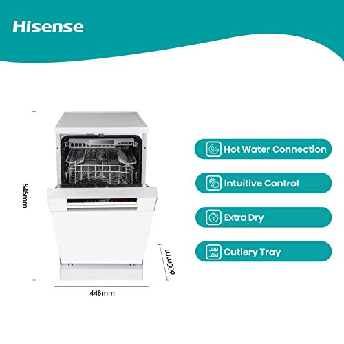Hisense HS520E40WUK Slimline 11 Places Free Standing Dishwasher White with 15 Minutes Quick Wash