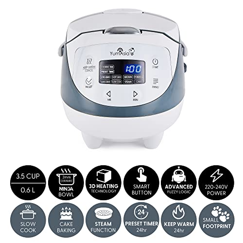 Yum Asia Panda Mini Rice Cooker With Ninja Ceramic Bowl and Advanced Fuzzy Logic (3.5 cup, 0.63 litre) 4 Rice Cooking Functions, 4 Multicooker functions, LED display, 220-240V (White and Grey (EU))