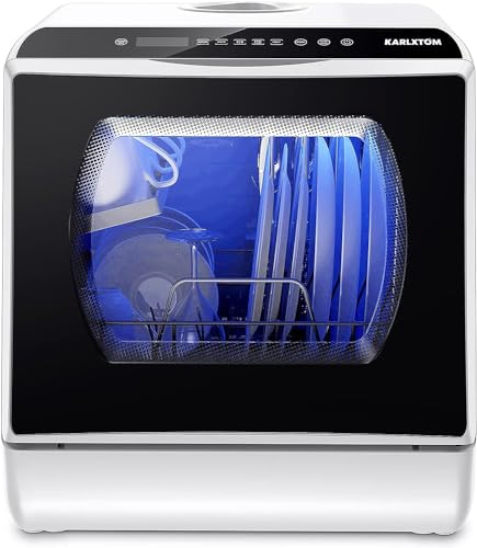 Karlxtom Compact Dishwasher, Portable Table Top Dishwasher with 6 Programs, Touch Control, Auto-drying, Baby Care & Fruit Wash