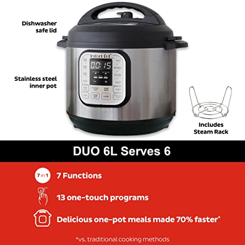 Instant Pot DUO 60 Duo 7-in-1 Smart Cooker, 5.7L - Pressure Cooker, Slow Cooker, Rice Cooker, Sauté Pan, Yoghurt Maker, Steamer and Food Warmer, Brushed Stainless Steel