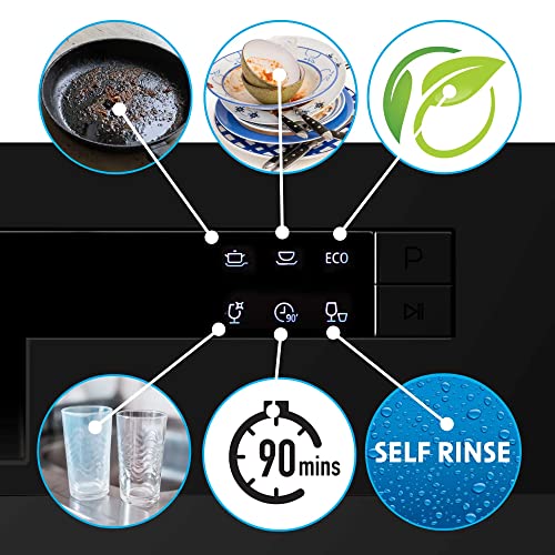 Baridi Compact Tabletop Dishwasher 6 Place Settings, 6 Programmes, Low Noise, 6.5L Cycle, Start Delay - Black - DH85