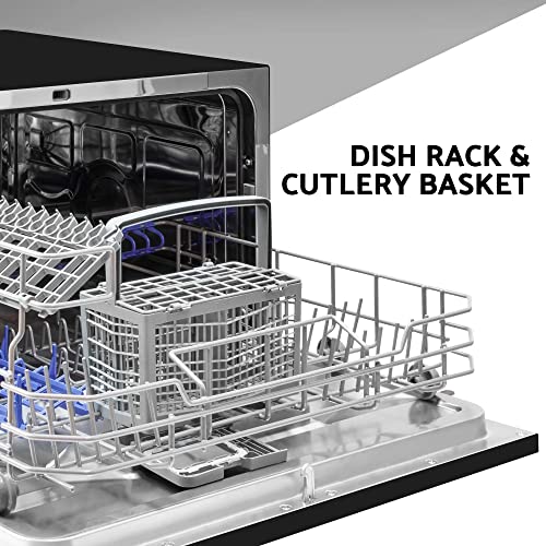 Baridi Compact Tabletop Dishwasher 6 Place Settings, 6 Programmes, Low Noise, 6.5L Cycle, Start Delay - Black - DH85