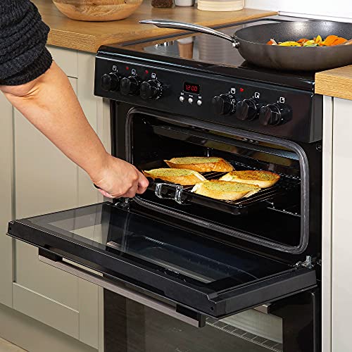 Russell Hobbs RH60EDOEH6001B Black 105L Freestanding 60cm Wide Fan Assisted Electric Cooker with Double Oven, 4 Zone Schott Glass Ceramic Hob, 6 Functions, A Rated Energy with Clock & Timer