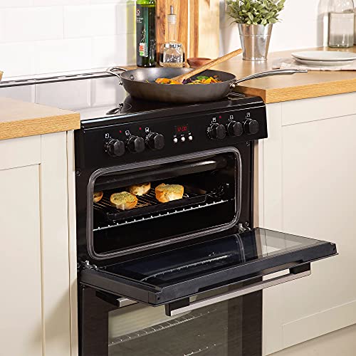 Russell Hobbs RH60EDOEH6001B Black 105L Freestanding 60cm Wide Fan Assisted Electric Cooker with Double Oven, 4 Zone Schott Glass Ceramic Hob, 6 Functions, A Rated Energy with Clock & Timer