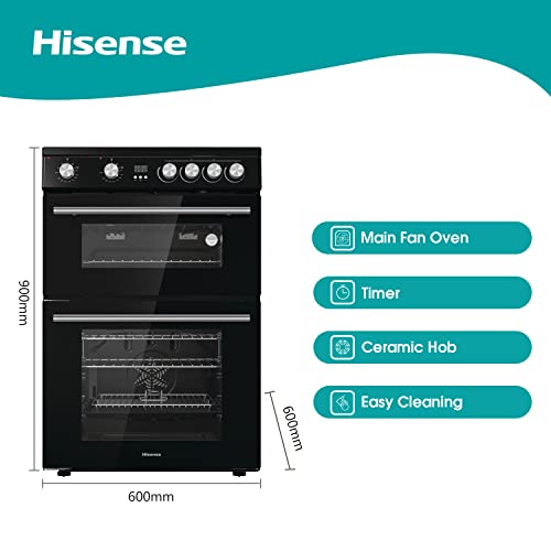 Hisense HDE3211BBUK 60cm Electric Cooker with Ceramic Hob-Black , A Rated Double Oven