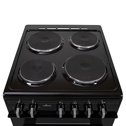 WILLOW WSE50B Electric Cooker, Integrated Grill, Four Electric Ceramic Hobs, Single Conventional Oven, Analogue Dials, 50cm Wide, 48L Capacity, 2 Years Manufacturer’s Warranty (Black)