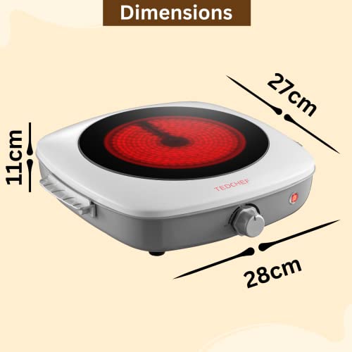 Single Hot Plate Electric Cooker Hob | 1300W Infrared Portable Electric Hob Cooker | Table Top Single Burner Electric Hot Plate For Cooking At Home or Outdoors | Electric Camping Stove | TEDCHEF