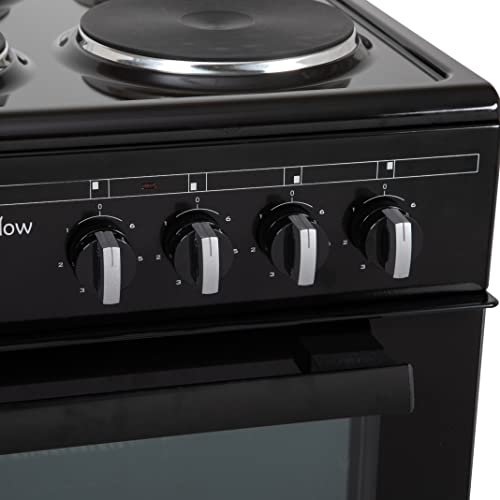 WILLOW WSE50B Electric Cooker, Integrated Grill, Four Electric Ceramic Hobs, Single Conventional Oven, Analogue Dials, 50cm Wide, 48L Capacity, 2 Years Manufacturer’s Warranty (Black)
