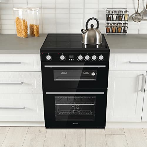 Hisense HDE3211BBUK 60cm Electric Cooker with Ceramic Hob-Black , A Rated Double Oven