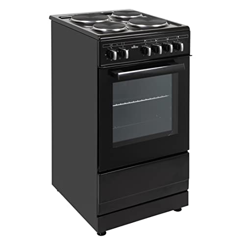WILLOW WSE50B Electric Cooker, Integrated Grill, Four Electric Ceramic Hobs, Single Conventional Oven, Analogue Dials, 50cm Wide, 48L Capacity, 2 Years Manufacturer’s Warranty (Black)