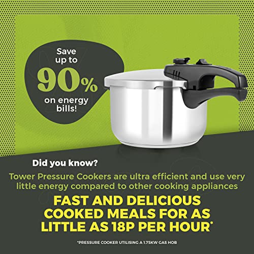 Tower T80245 Stainless Steel Pressure Cooker with Steamer Basket, 3 Litre, Stainless Steel