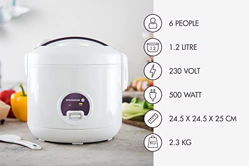 Reishunger Rice Cooker & Rice Steamer with Keep-Warm Function (1.2 litres - 6.5 cups) - For 1-6 People - Fast Cooking Without Burning - Non-Stick Coating incl. Steamer Insert