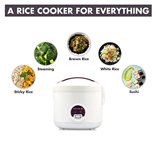 Reishunger Rice Cooker & Rice Steamer with Keep-Warm Function (1.2 litres - 6.5 cups) - For 1-6 People - Fast Cooking Without Burning - Non-Stick Coating incl. Steamer Insert
