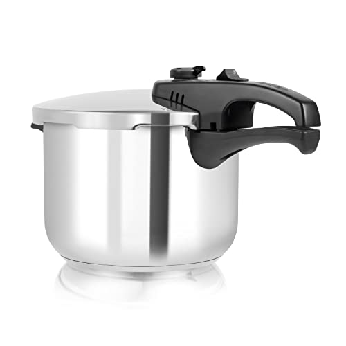 Tower T80244 6L/22cm Pressure Cooker with Steamer Basket, Stainless Steel, Silver