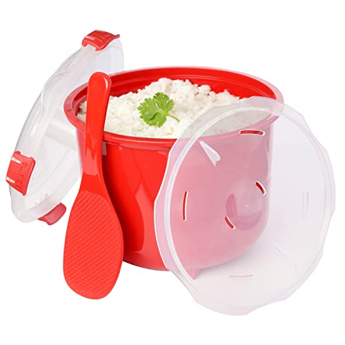 Sistema Microwave Rice Cooker | 2.6 L | Dishwasher Safe Small Rice Cooker | BPA-Free | Red
