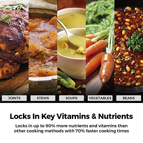 Tower T80244 6L/22cm Pressure Cooker with Steamer Basket, Stainless Steel, Silver