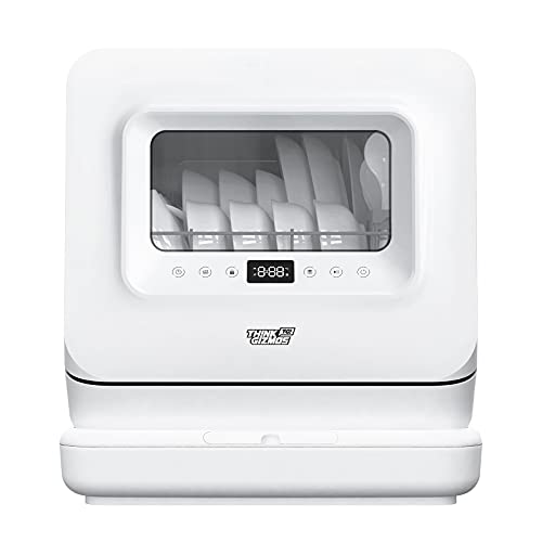 Think Gizmos Table Top Dishwasher with Water Tank - No Plumbing Required, Viewing Window, 5 Cleaning Programmes, Drying Cycle, Touch Controls, LED Display and Delay Start