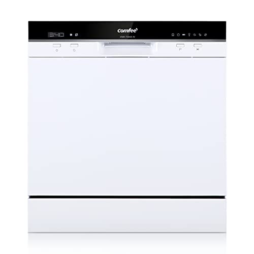 COMFEE' Table Top Dishwasher TD802 Compact Dishwasher with 8 Place Settings, 7 Programmes, LED Display, Delay Start and Off-peak Wash Function
