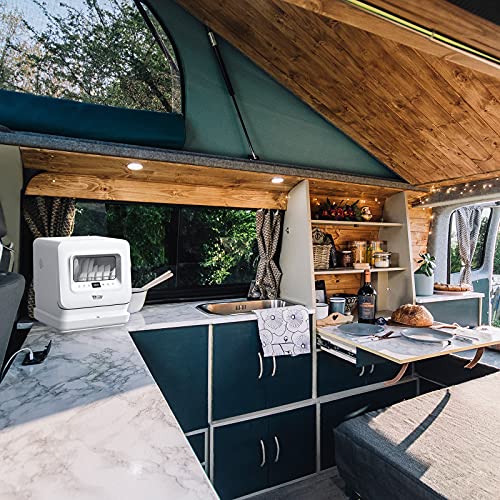 Think Gizmos Table Top Dishwasher with Water Tank - No Plumbing Required, Viewing Window, 5 Cleaning Programmes, Drying Cycle, Touch Controls, LED Display and Delay Start