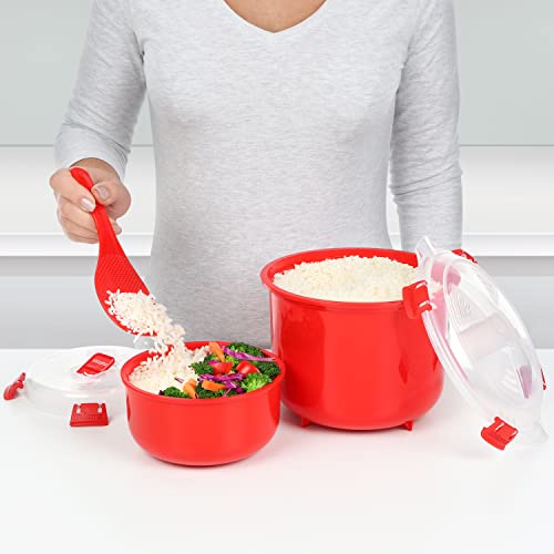Sistema Microwave Rice Cooker | 2.6 L | Dishwasher Safe Small Rice Cooker | BPA-Free | Red