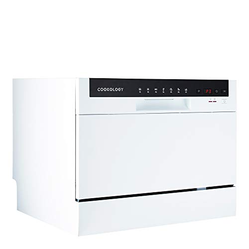 Cookology CTTD6 Compact Mini Portable Counter Top, Tabletop Dishwasher Small, 6 place settings, 6.5 Litre Cycle and 7 Wash Cycles with ECO Friendly Mode - in White