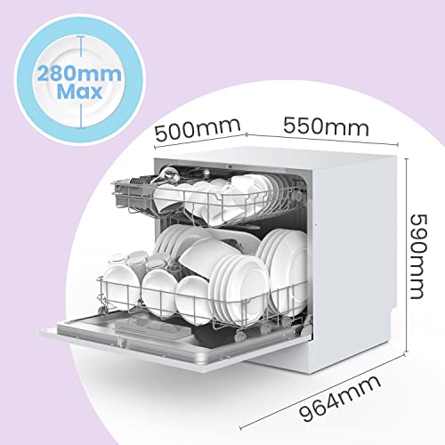 COMFEE' Table Top Dishwasher TD802 Compact Dishwasher with 8 Place Settings, 7 Programmes, LED Display, Delay Start and Off-peak Wash Function