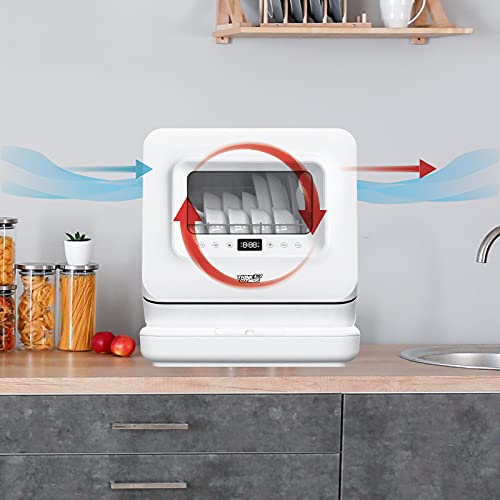 Think Gizmos Table Top Dishwasher with Water Tank - No Plumbing Required, Viewing Window, 5 Cleaning Programmes, Drying Cycle, Touch Controls, LED Display and Delay Start