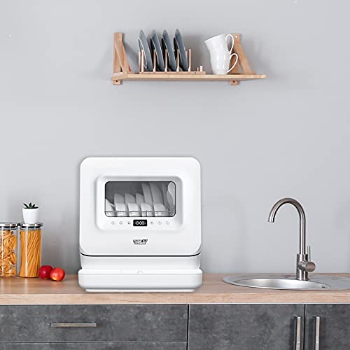 Think Gizmos Table Top Dishwasher with Water Tank - No Plumbing Required, Viewing Window, 5 Cleaning Programmes, Drying Cycle, Touch Controls, LED Display and Delay Start