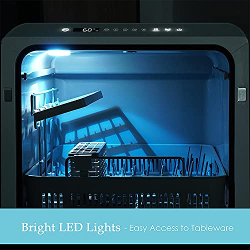 Table Top Dishwasher, Mini Countertop Dishwasher Portable, 6 Programs, Built-in 5L Water Tank, 4 Place Settings, Touch Control, LED Display, Fruit Wash, No Installation, White