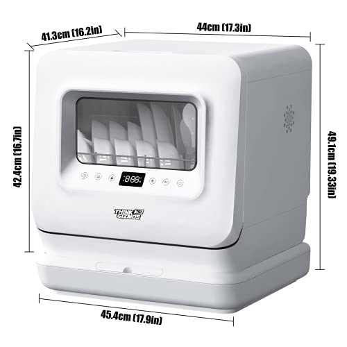 Think Gizmos Table Top Dishwasher with Water Tank - No Plumbing Required, Viewing Window, 5 Cleaning Programmes, Drying Cycle, Touch Controls, LED Display and Delay Start