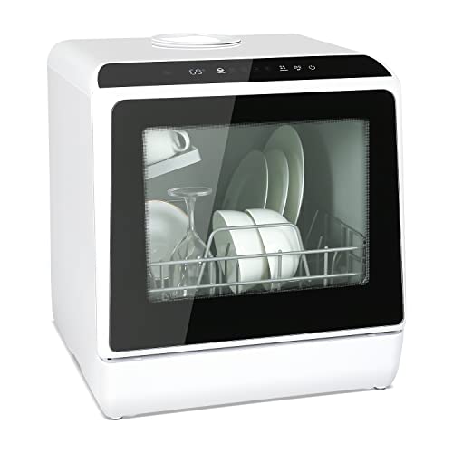 eklipt Mini Table Top Dishwasher Portable Countertop Dishwasher with 5 Programs, Built-in 5L Water Tank Dual Water Supply Modes with Touch Control, LED Display, Drying Cycle & Fruit Wash