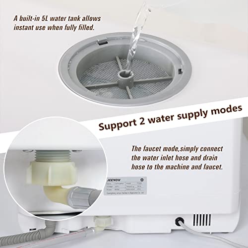 eklipt Mini Table Top Dishwasher Portable Countertop Dishwasher with 5 Programs, Built-in 5L Water Tank Dual Water Supply Modes with Touch Control, LED Display, Drying Cycle & Fruit Wash