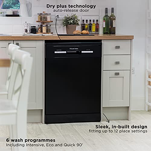 Russell Hobbs RHDW3B-M Freestanding Full Size Dishwasher, 5 Temperature Settings, 11 liters, Black, Noise level: decibels 49