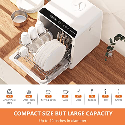 Karlxtom Compact Dishwasher, Portable Table Top Dishwasher with 6 Programs, Touch Control, Auto-drying, Baby Care & Fruit Wash