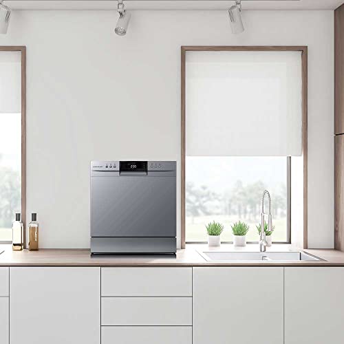 Cookology CTTD8 Compact Mini Portable Counter Top, Tabletop Dishwasher Small, 8 place settings and 8 Wash Cycles with ECO Friendly Mode - In Silver