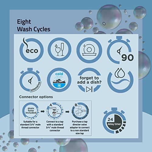 Cookology CTTD8 Compact Mini Portable Counter Top, Tabletop Dishwasher Small, 8 place settings and 8 Wash Cycles with ECO Friendly Mode - In Silver