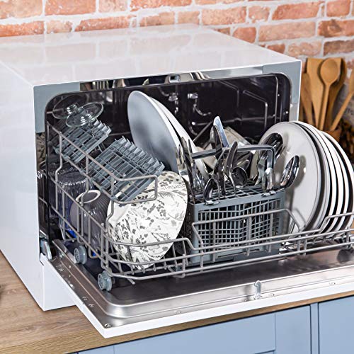 Russell Hobbs RHTTDW6W Freestanding Compact Dishwasher, Eco mode, 6 place_settings, White, Noise level: decibels 52
