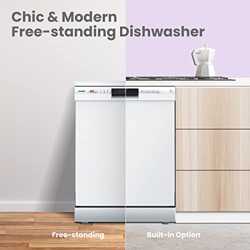 COMFEE' Freestanding Dishwasher FD1201P-W with 12 place settings, Cloud Wash, Delay Start, Half Load Function, Flexible Racks - White (KWH-FD1201P-W)