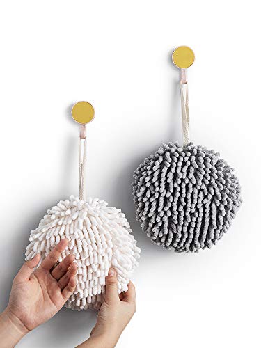 Sophie & Panda Fuzzy Ball Towel Sets of 2 White and Gray - Dry your hand instantly conveniently with this creative Bath towel set decorative towels for bathroom Pack of 2