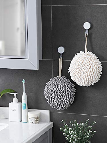 Sophie & Panda Fuzzy Ball Towel Sets of 2 White and Gray - Dry your hand instantly conveniently with this creative Bath towel set decorative towels for bathroom Pack of 2