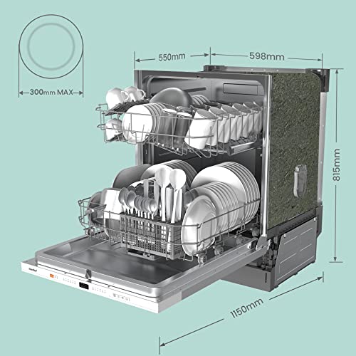 COMFEE' KWH-BD1215P-W Fully Integrated Dishwasher with 12 Place Settings, Could Wash, Extra Drying, Built-in Dishwasher with Delay Start, Quick Wash - White