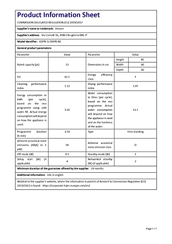 Hoover HDPN1L390PB Freestanding Full Size Dishwasher, 13 Place Settings, 60 cm Wide, Smart enabled, Black