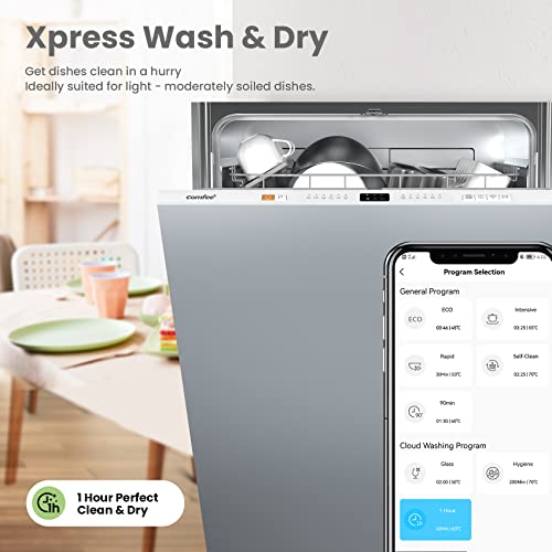 COMFEE' KWH-BD1215P-W Fully Integrated Dishwasher with 12 Place Settings, Could Wash, Extra Drying, Built-in Dishwasher with Delay Start, Quick Wash - White