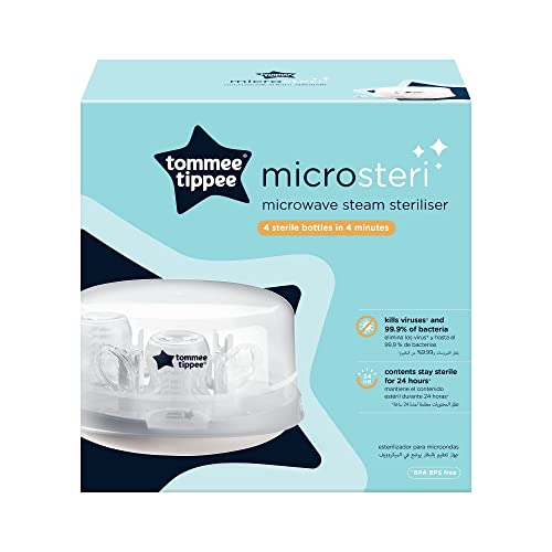 Tommee Tippee Steriliser, Microwave Steam Steriliser for Baby Bottles, 4-Minute Sterilisation Cycle (Pack of 1)