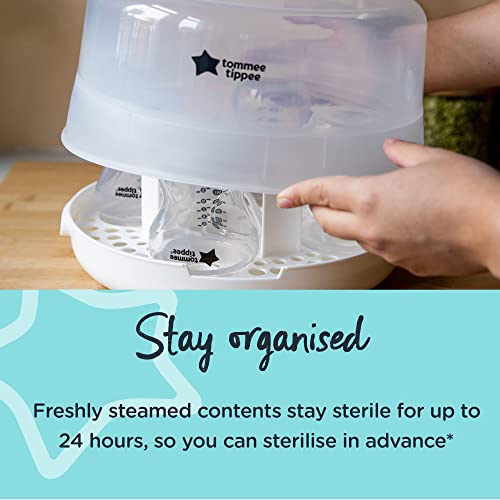 Tommee Tippee Steriliser, Microwave Steam Steriliser for Baby Bottles, 4-Minute Sterilisation Cycle (Pack of 1)