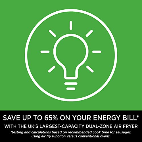 Ninja Foodi MAX Dual Zone Digital Air Fryer, 2 Drawers, 9.5L, 6-in-1, Uses No Oil, Air Fry, Max Crisp, Roast, Bake, Reheat, Dehydrate, Cook 8 Portions, Non-Stick Dishwasher Safe Baskets, Black AF400UK