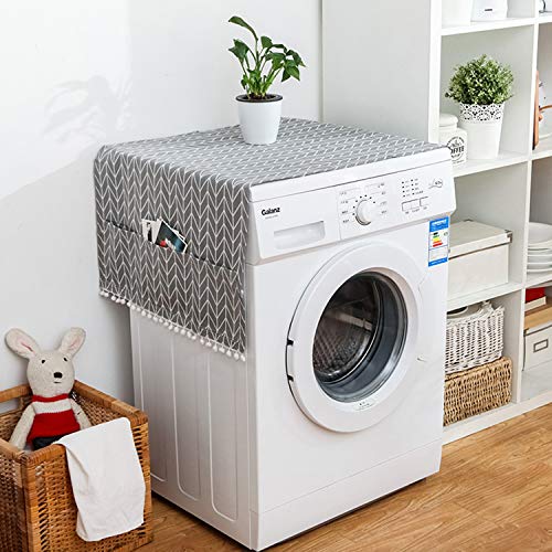 Fridge Dust Cover Multi-Functional Washing Machine Top Cover Single-door Refrigerator Dust Proof Cover with Side Storage Pockets 55x130cm (Gray Arrow) 1 Piece