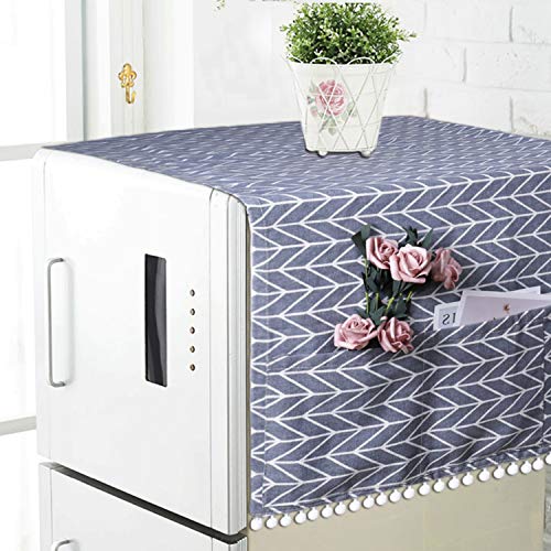 Fridge Dust Cover Multi-Functional Washing Machine Top Cover Single-door Refrigerator Dust Proof Cover with Side Storage Pockets 55x130cm (Gray Arrow) 1 Piece