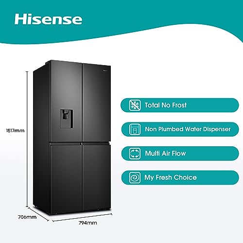 Hisense RQ560N4WBF Freestanding Cross Door Fridge Freezer, Black, 454 liters